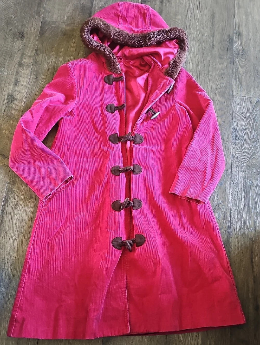 Gymboree Bright Fuchsia Pink Hooded Corduroy Coat Mid Girls Size 10 Vintage